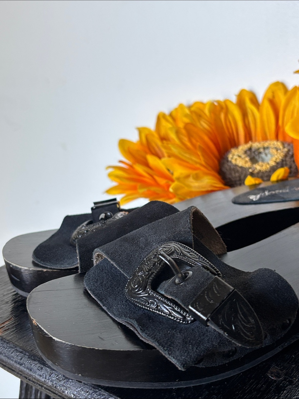 Free People Westtown Slide Leather Wooden Clog Sandals Suede Size 39 - Picture 4 of 10